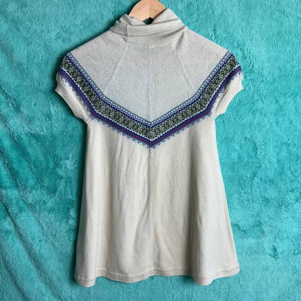 Free People Womens TurtleNeck A Line Wool Blend Fair Isle Print Beige Medium